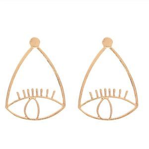Gold evil eye boho statement cut out drop earrings